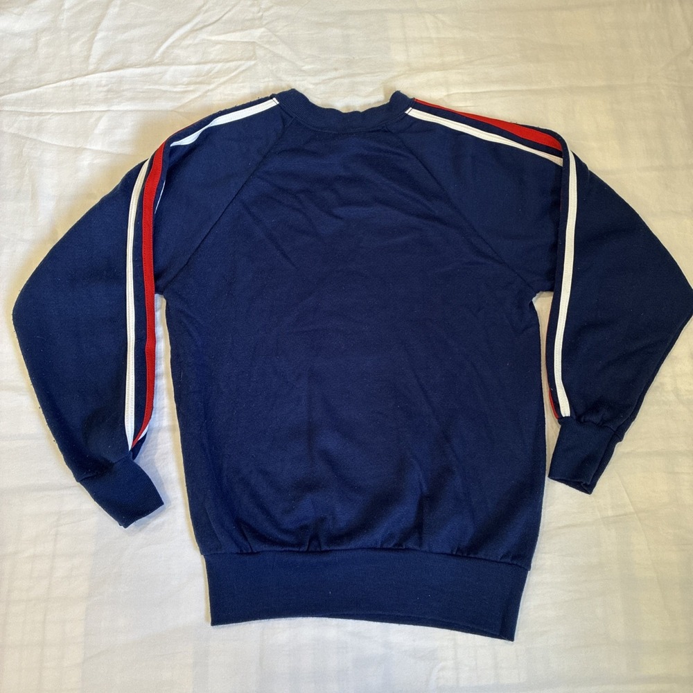 Vintage 80s Sweatshirt Crewneck Striped Blue Size Small USA Made